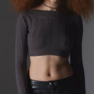 New Silence And Noise Cropped Dark Grey Sweater Long Sleeve